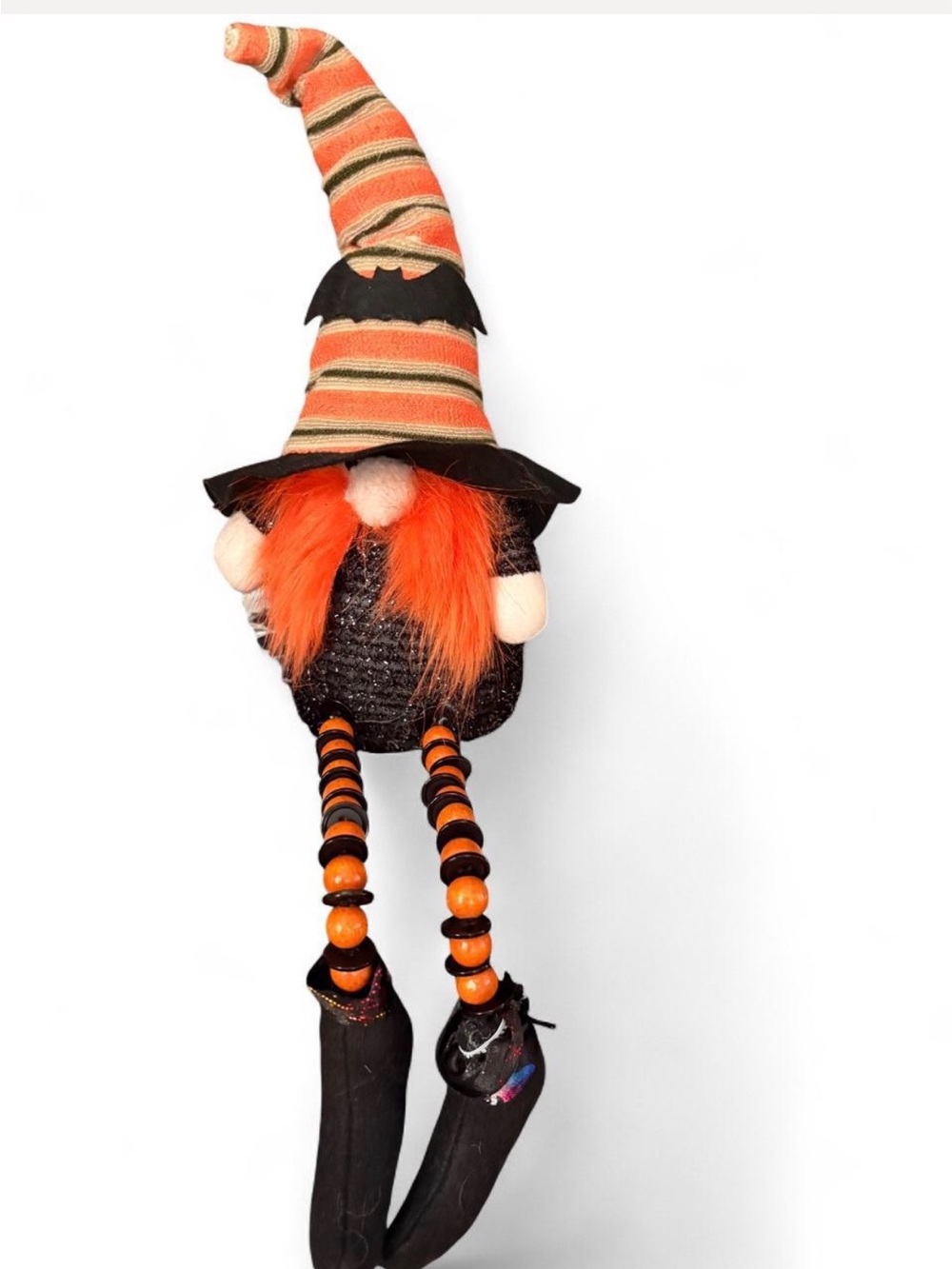 Halloween Gnome Costume Plush Decor in Orange and Black Lights Up